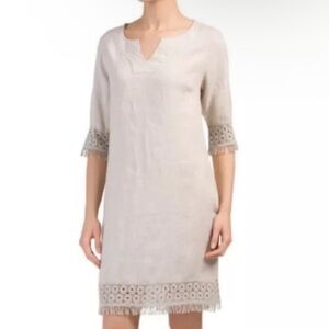 Alessia Pacini 100% Linen Shift Dress Grey Made in Italy Lagenlook Size Small